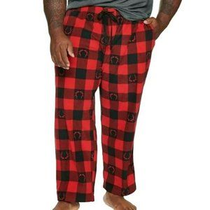 Men's Fleece Pants Pajama Lounge Sleep Red Black Deer Buffalo Plaid 1X JJ2093